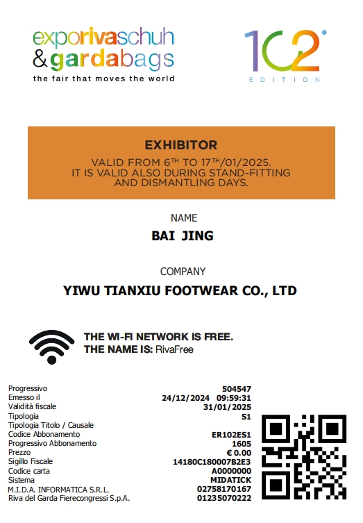 Tianxiu calceamentis participare in Exporgivaschuh & Gardabant in Italia